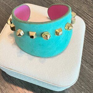 Vince Camuto Turquoise Suede Studded Cuff Bracelet – Gold-Tone Hardware